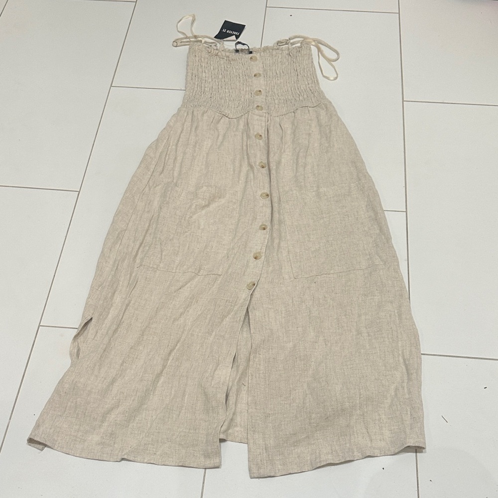 Forever 21 Beige Button-Down Maxi Dress linen blend S NWT